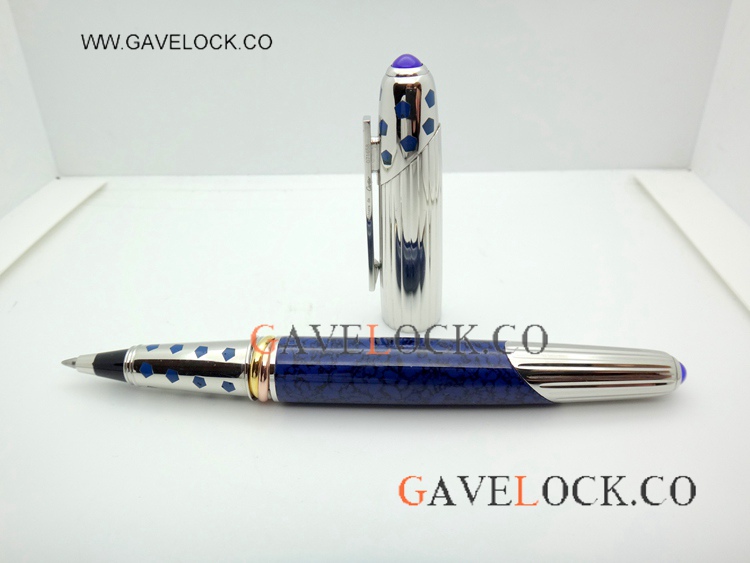 High Quality Cartier Panthere Pen Silver and Blue Rollerball
